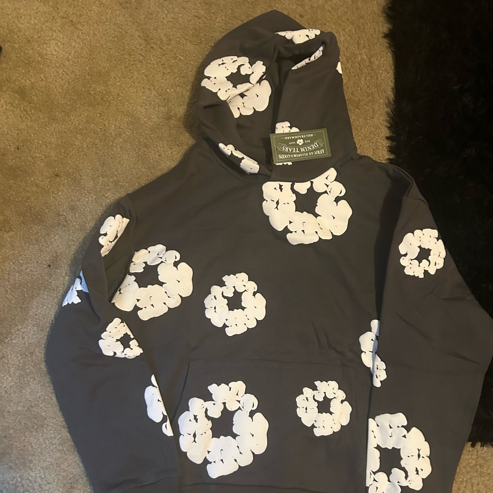 Gray Hoodie with White Floral Print